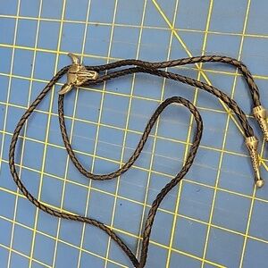Bolo Silver Tone Bull Cow Skull Black Braided Pleather